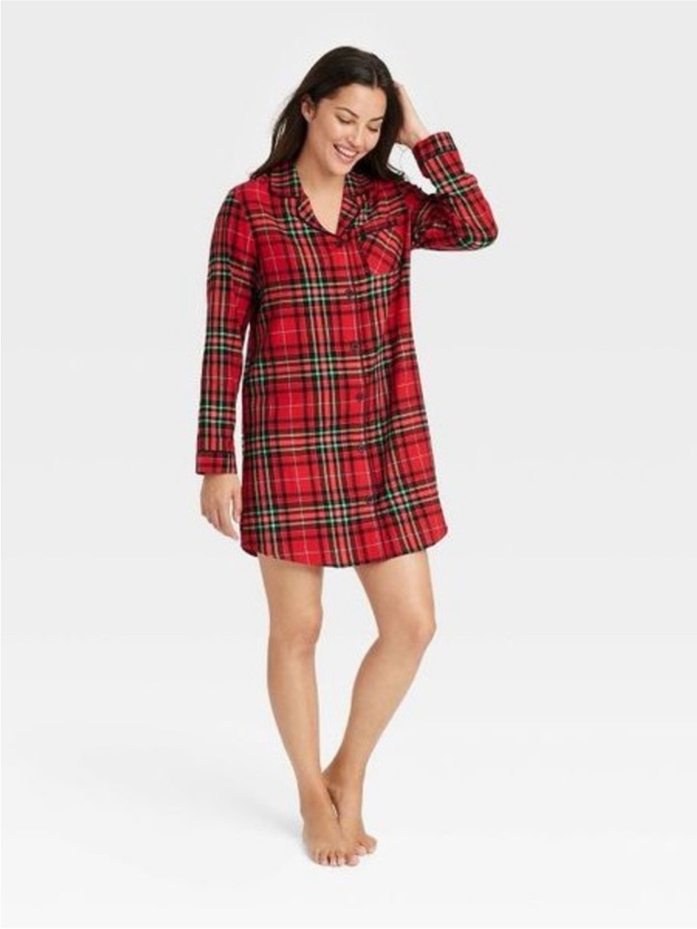 WONDERSHOP Christmas Red Plaid Tartan Night Shirt 100% Cotton Sleepwear XL